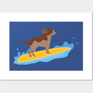 Dog surfing Posters and Art